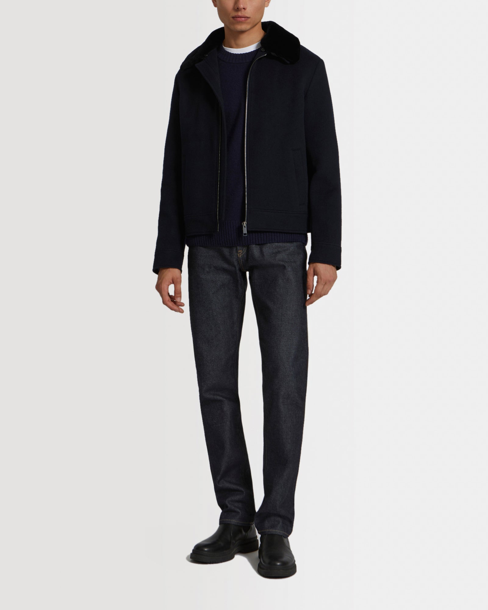 veste-zippee-en-tissu-double-face-laine-bleu-fonce-24wuv00468t16ga7048 -Yves Salomon