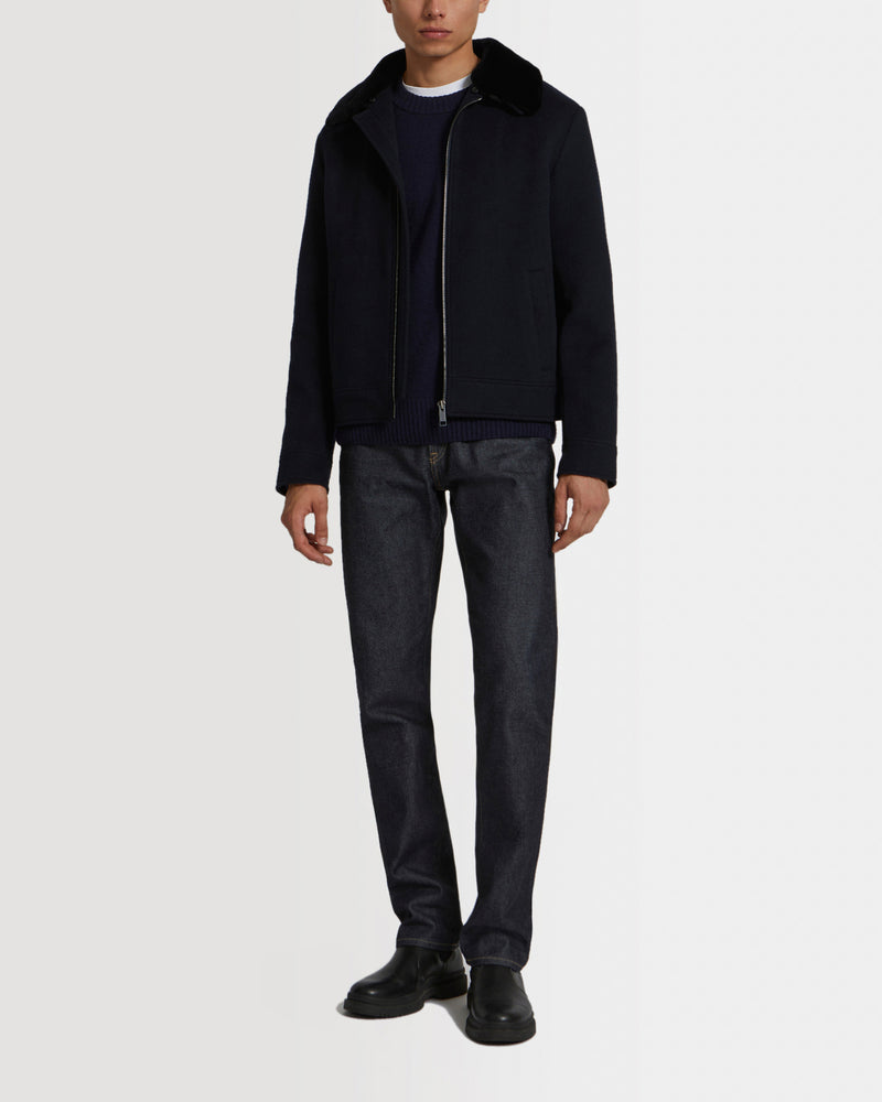 Veste en tissu mélange laine-cachemire avec col en fourrure de vison rasé