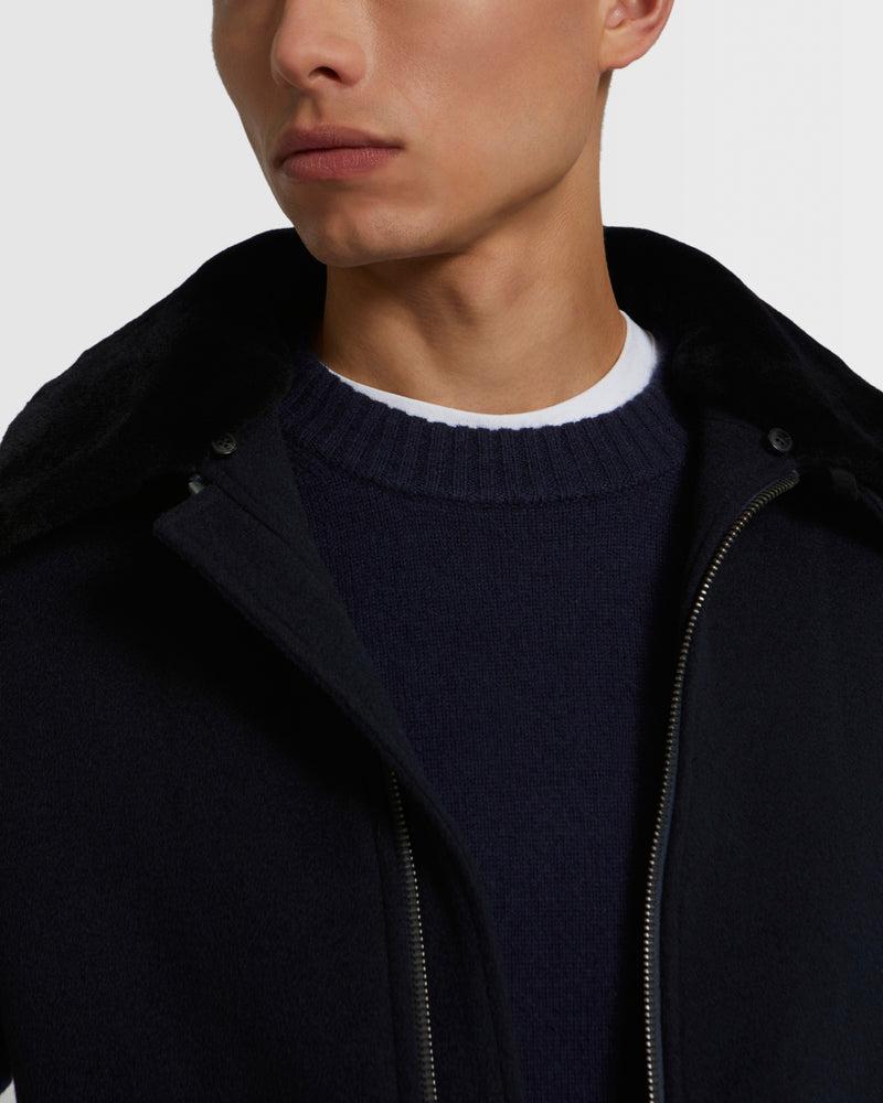 Veste en tissu mélange laine-cachemire avec col en fourrure de vison rasé