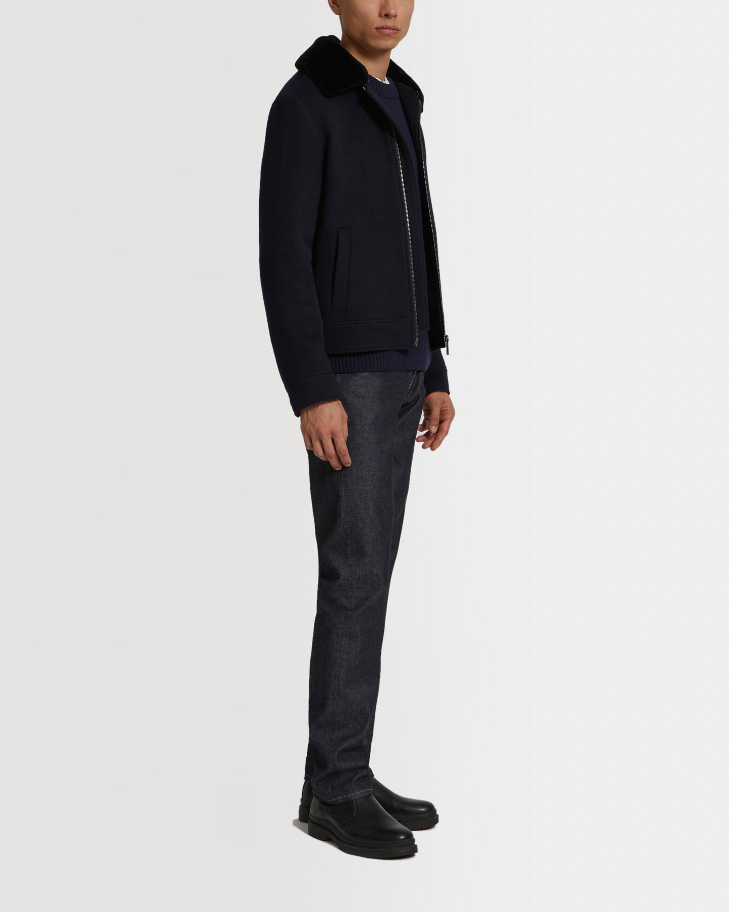veste-zippee-en-tissu-double-face-laine-bleu-fonce-24wuv00468t16ga7048 -Yves Salomon