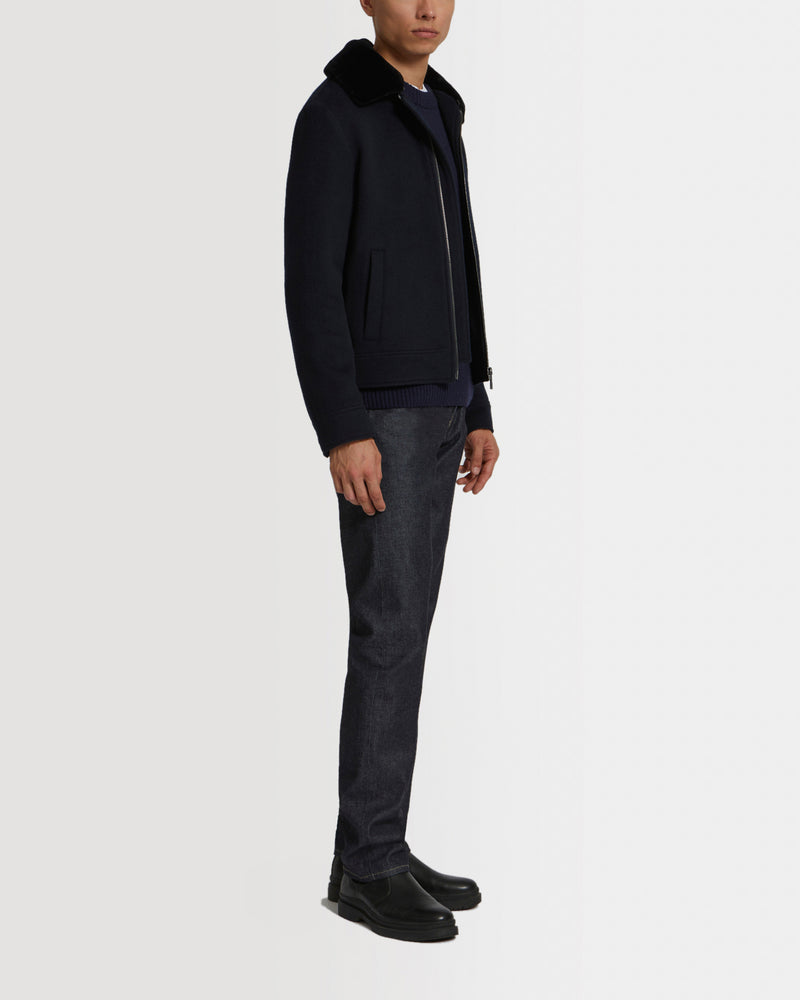 Veste en tissu mélange laine-cachemire avec col en fourrure de vison rasé