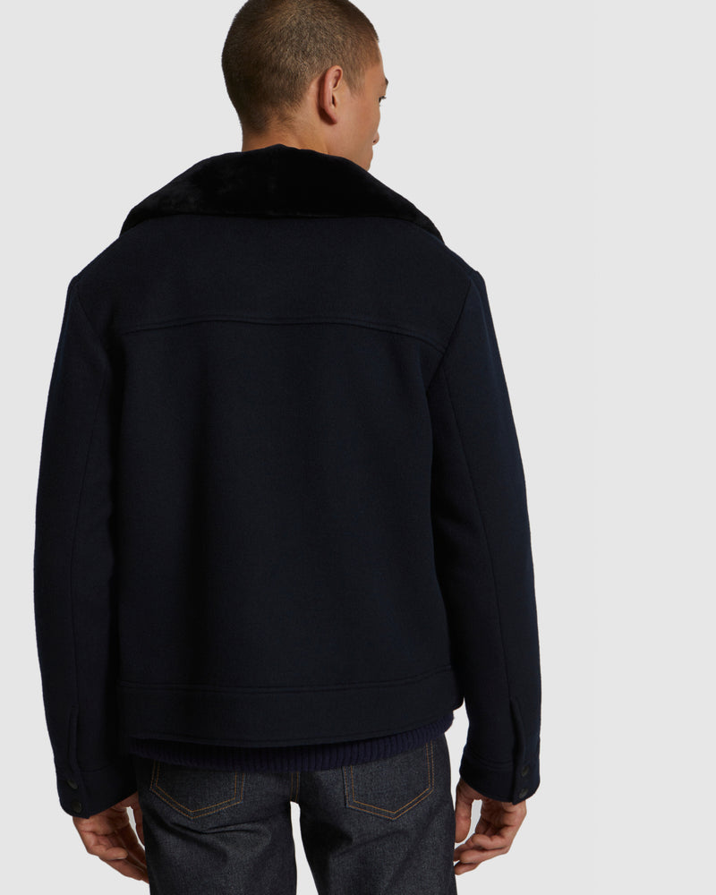 Veste en tissu mélange laine-cachemire avec col en fourrure de vison rasé