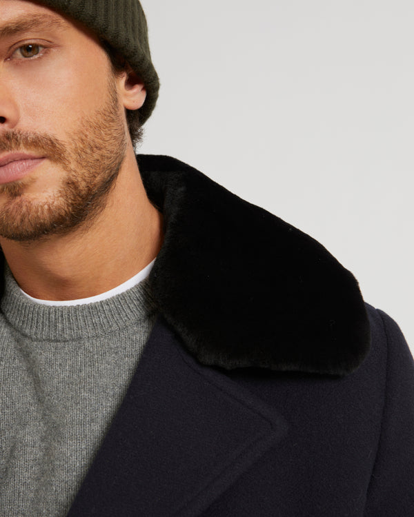 Woollen Fabric PeaCoat With Shearling Collar