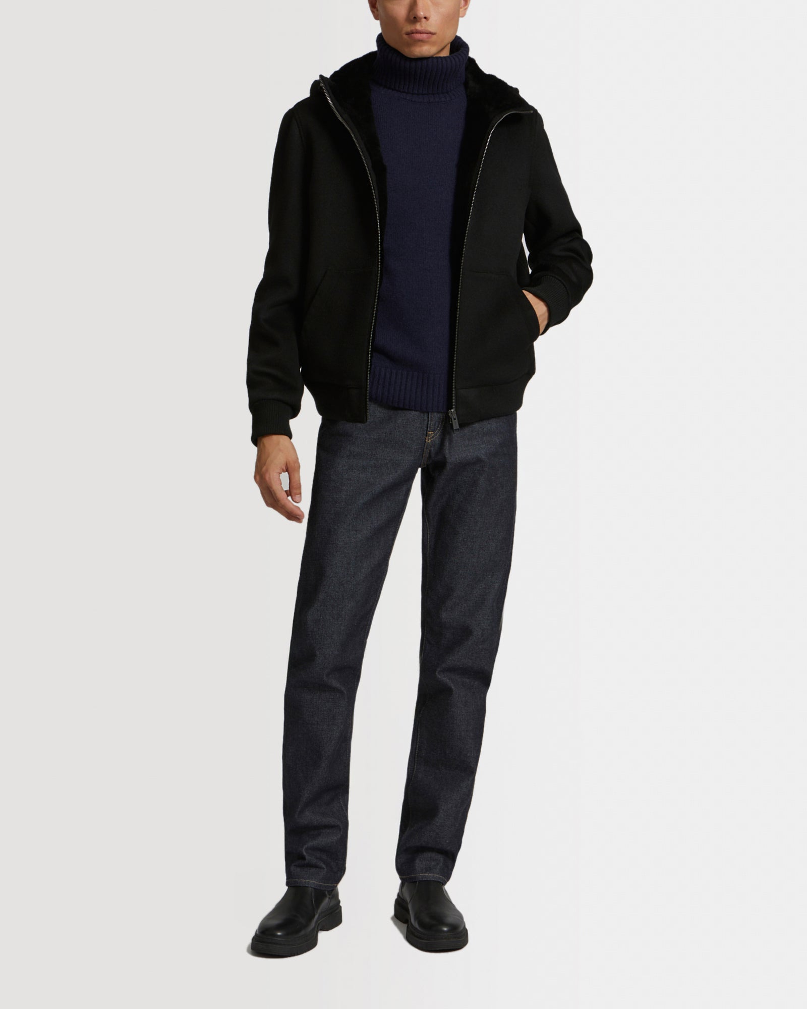 Wool-Cashmere Fabric Hoodie With Shearling Lining - Yves Salomon