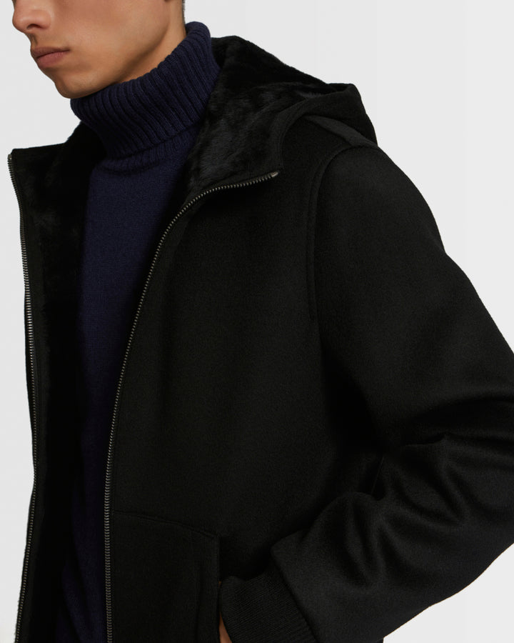 Double-Sided Wool-Cashmere Fabric Hoodie With Shearling Lining