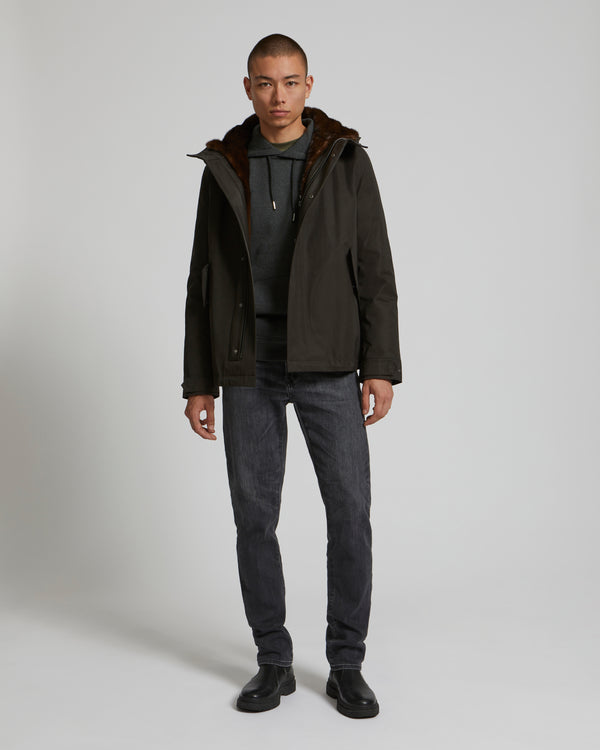 Fitted Parka In Technical Gabardine And Mink