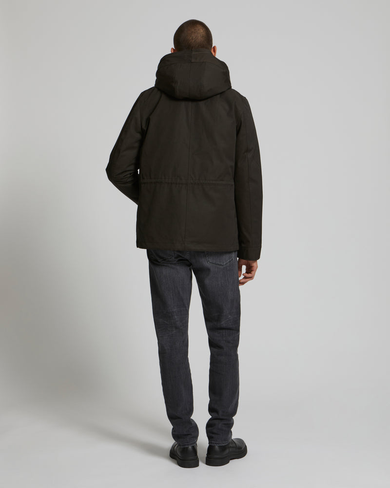 Parka fittée en gabardine technique et vison