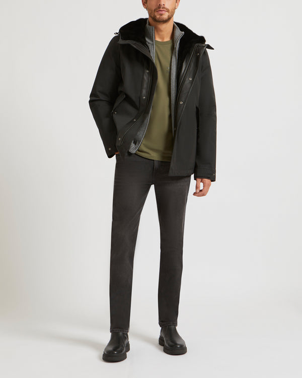 Parka fittée en gabardine technique et vison