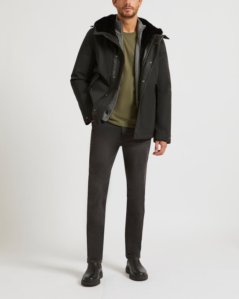 Parka fittée en gabardine technique et vison