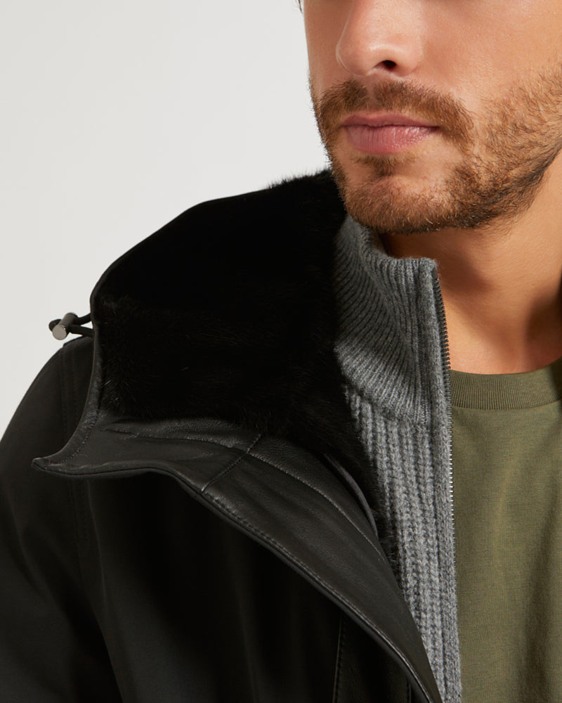 Parka fittée en gabardine technique et vison
