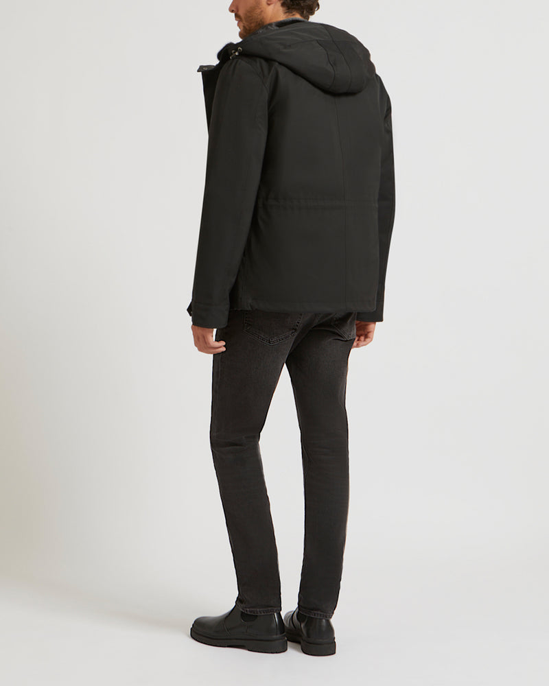 Parka fittée en gabardine technique et vison