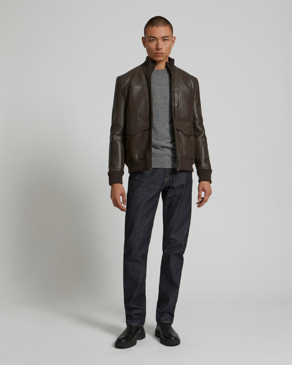 Blouson en cuir col maille