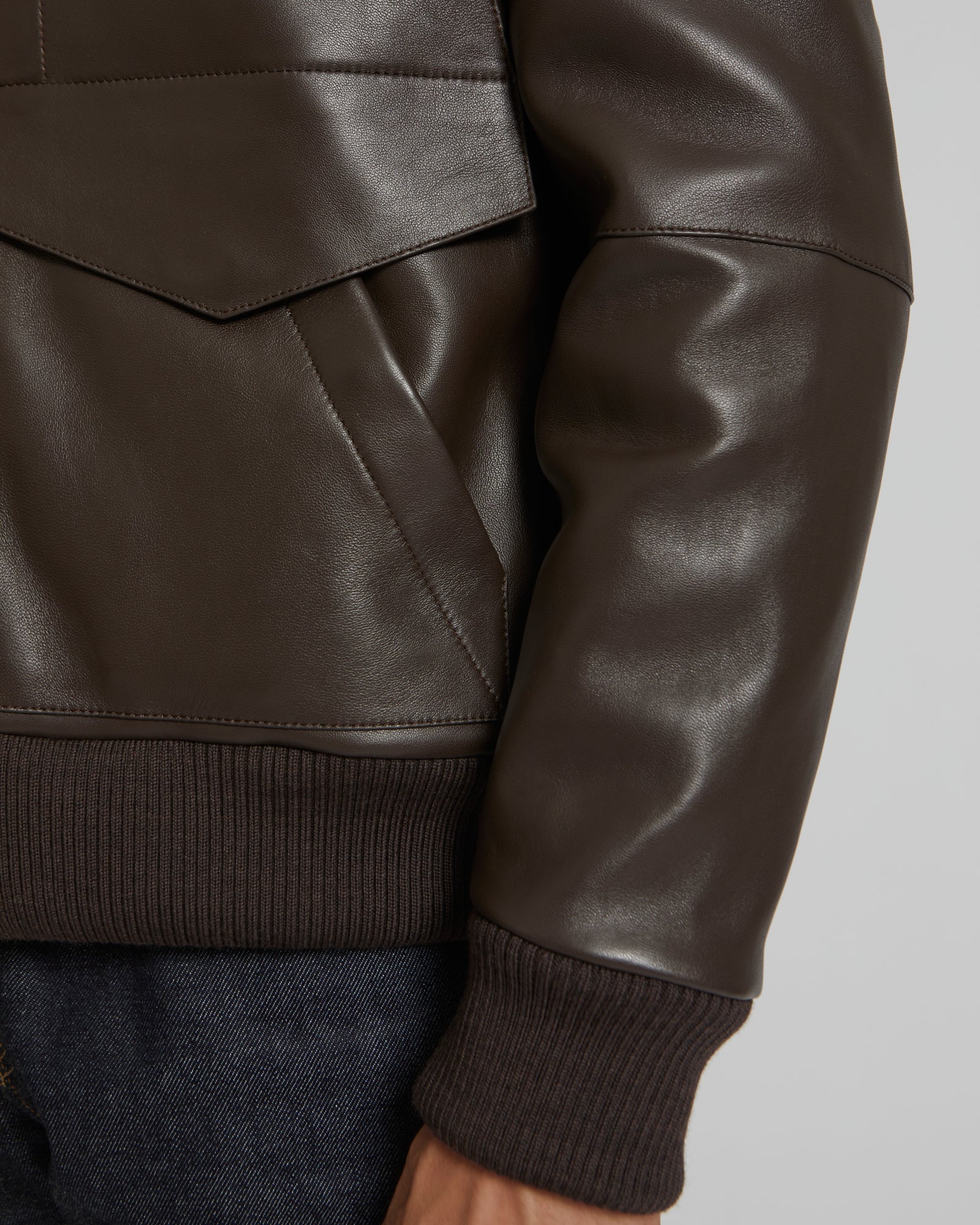 Blouson en cuir à col en maille-Yves Salomon - Soldes d'hiver - Winter Sale