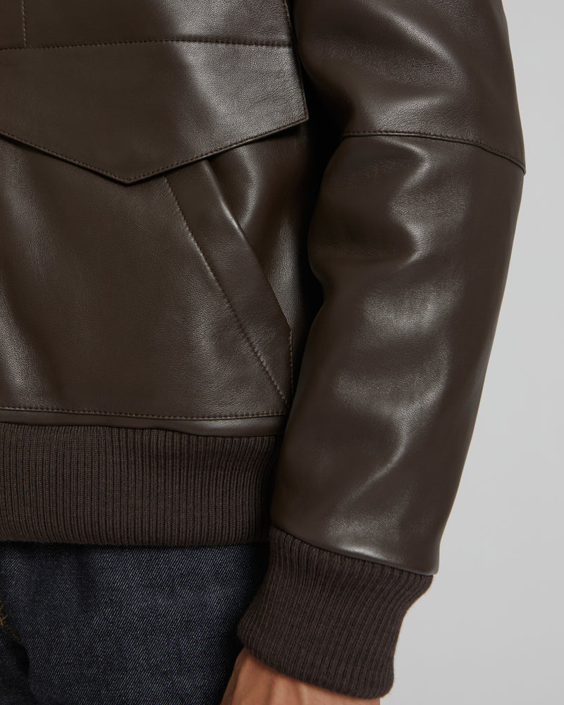 Blouson en cuir à col en maille-Yves Salomon - Soldes d'hiver - Winter Sale