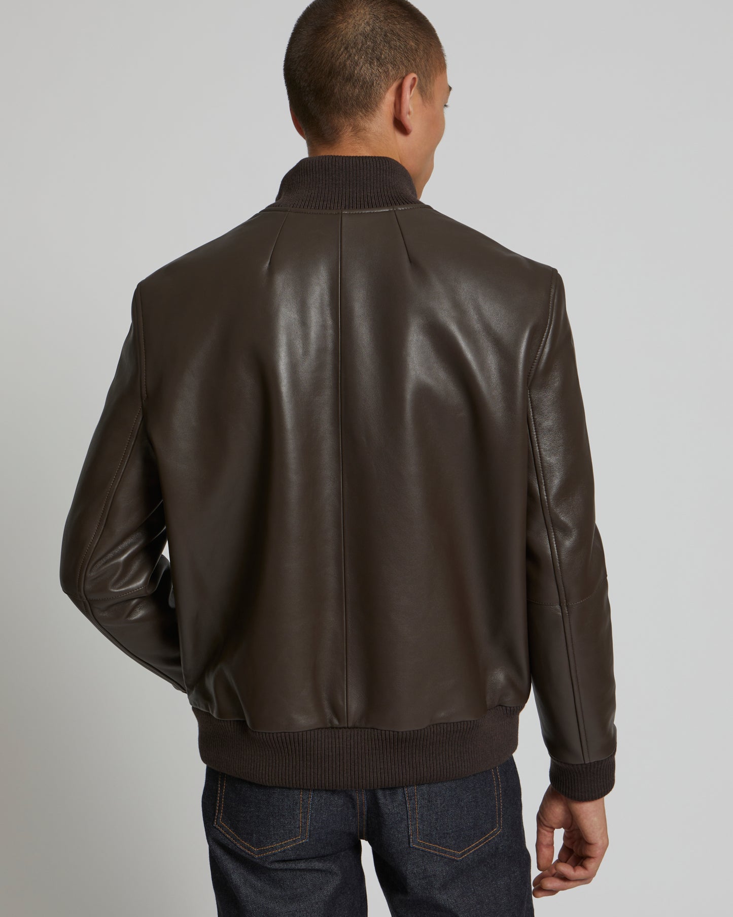 Blouson en cuir à col en maille-Yves Salomon - Soldes d'hiver - Winter Sale