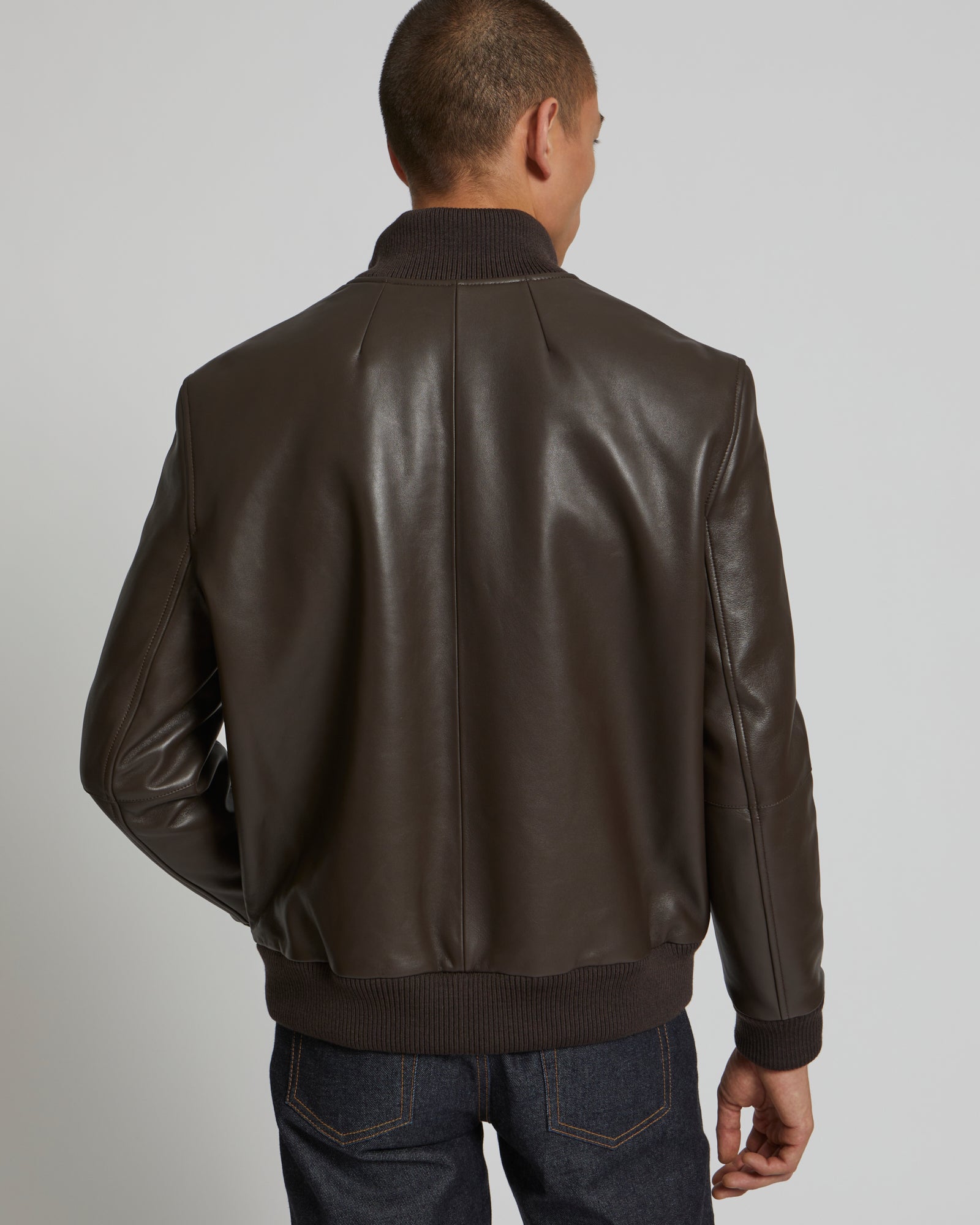Blouson en cuir à col en maille-Yves Salomon - Soldes d'hiver - Winter Sale