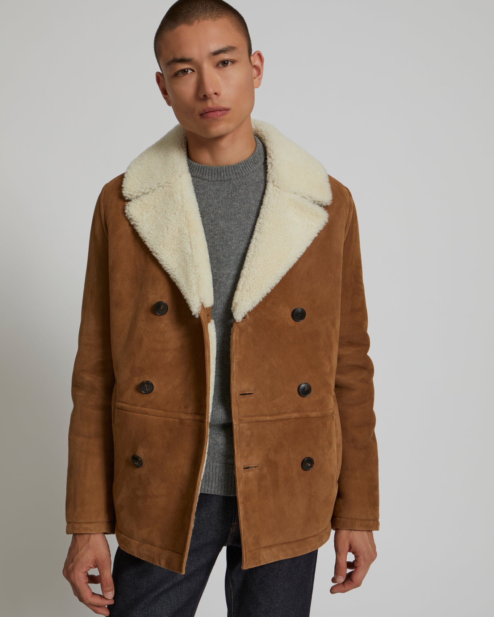 Caban en peau lainée-Yves Salomon - Soldes d'hiver - Winter Sale