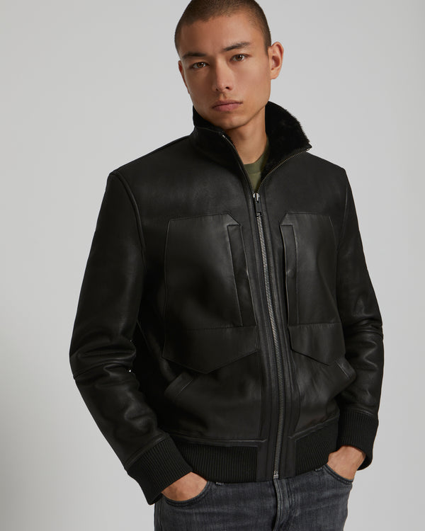 blouson en cuir zippé et vison