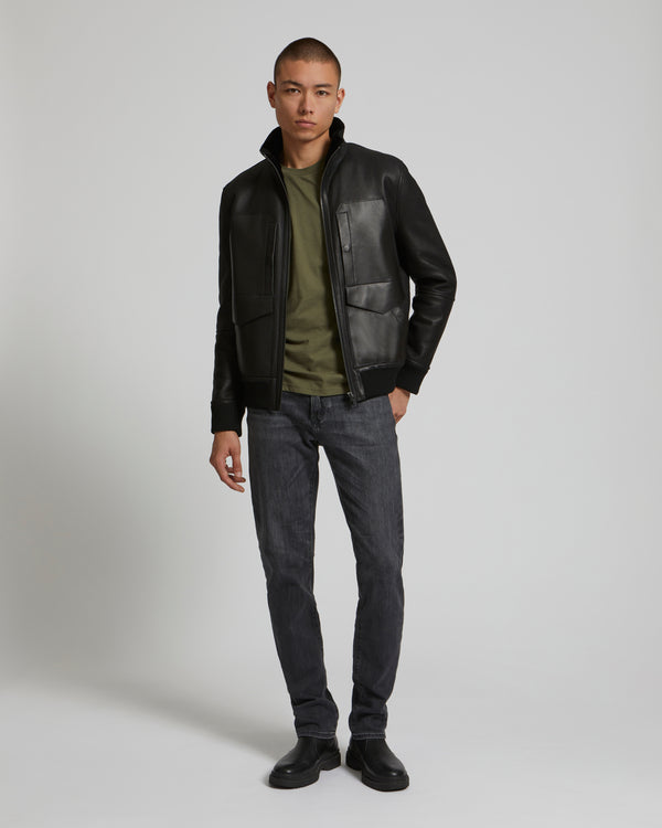 blouson en cuir zippé et vison