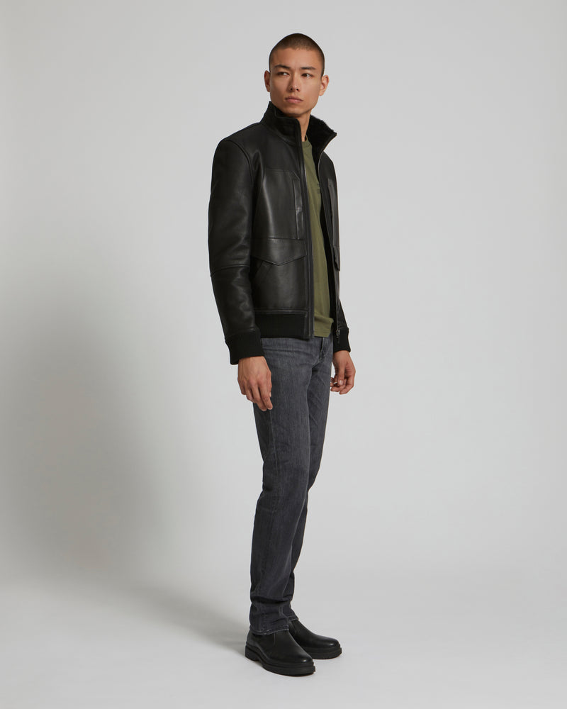 blouson en cuir zippé et vison