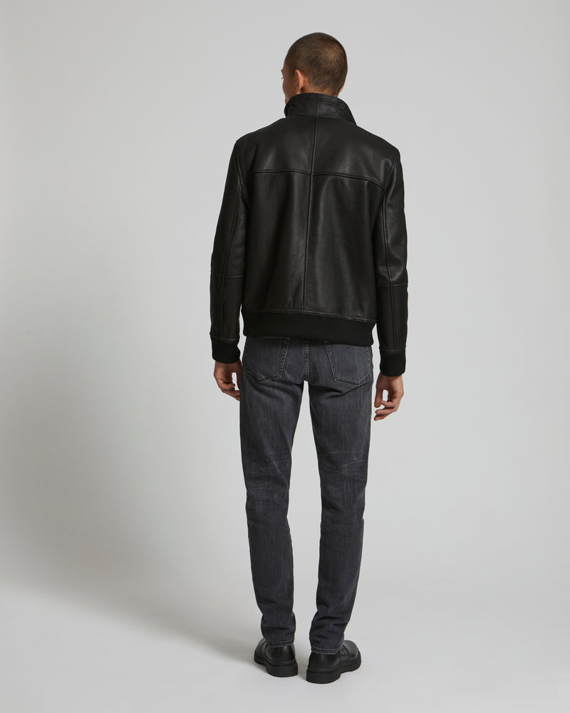 blouson en cuir zippé et vison