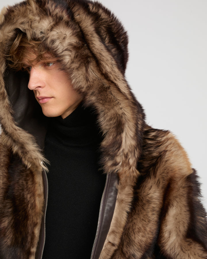 Hoodie réversible en peau lainée d'agneau de Toscane