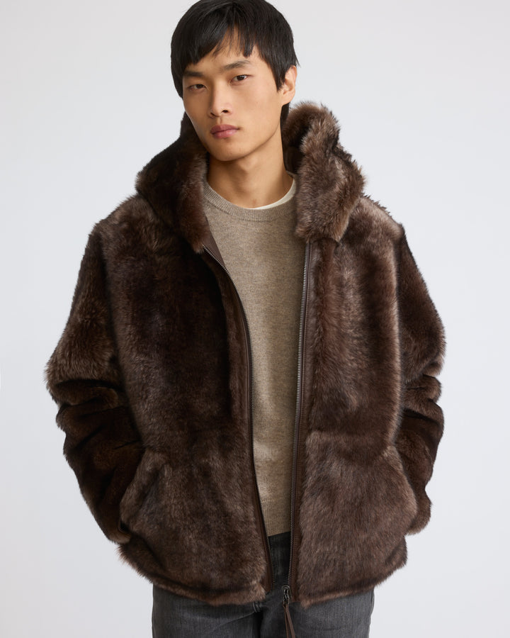 Hoodie réversible en peau lainée d'agneau de Toscane - Yves Salomon - Nouvelle collection Automne Hiver