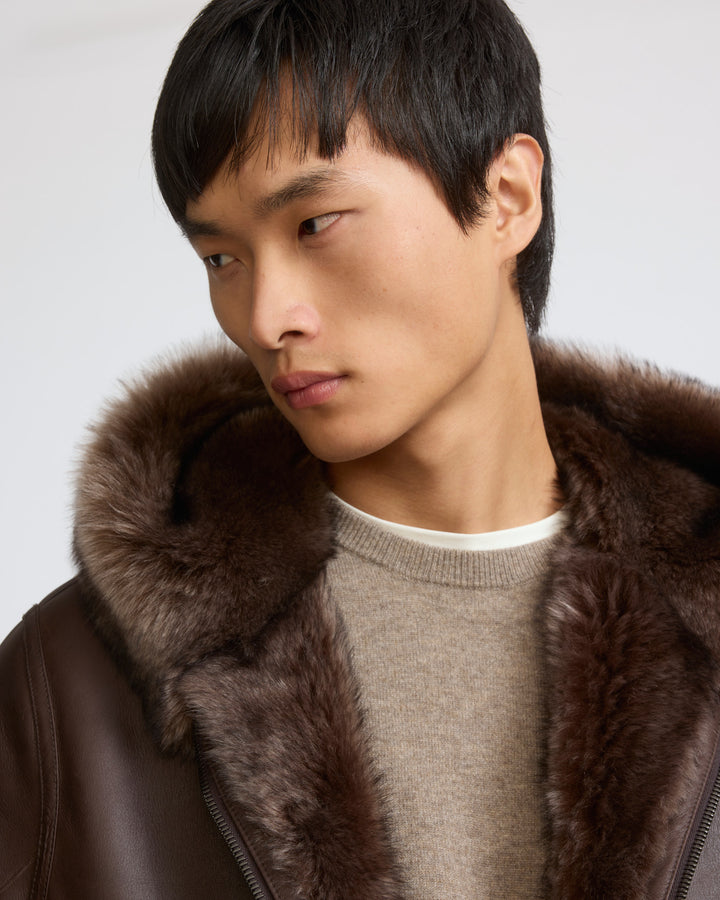 Hoodie réversible en peau lainée d'agneau de Toscane - Yves Salomon - Nouvelle collection Automne Hiver