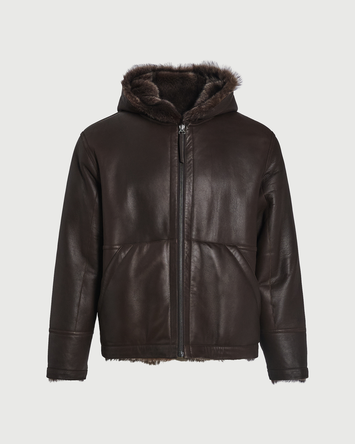 Hoodie réversible en peau lainée d'agneau de Toscane- Yves Salomon - Nouvelle collection Automne Hiver
