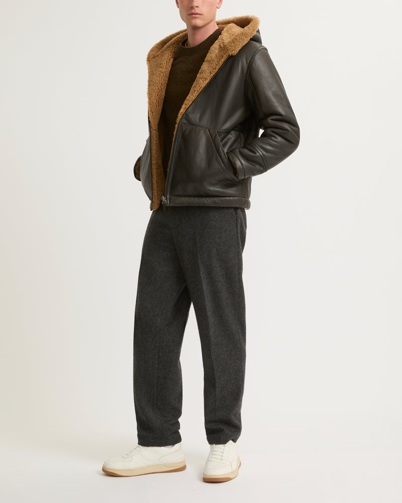 Blouson à capuche en peau lainée réversible