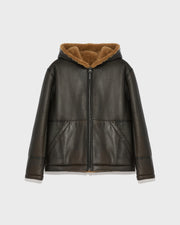Blouson à capuche en peau lainée réversible
