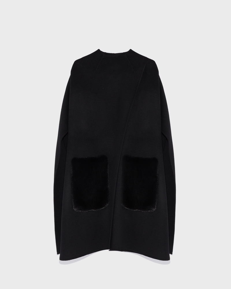 Cashmere wool cape with over-pockets in mink fur