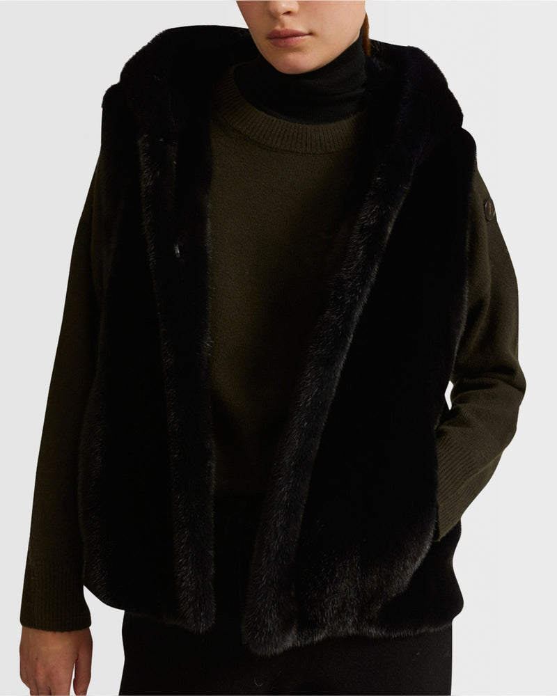 Gilet à capuche en vison à poils longs