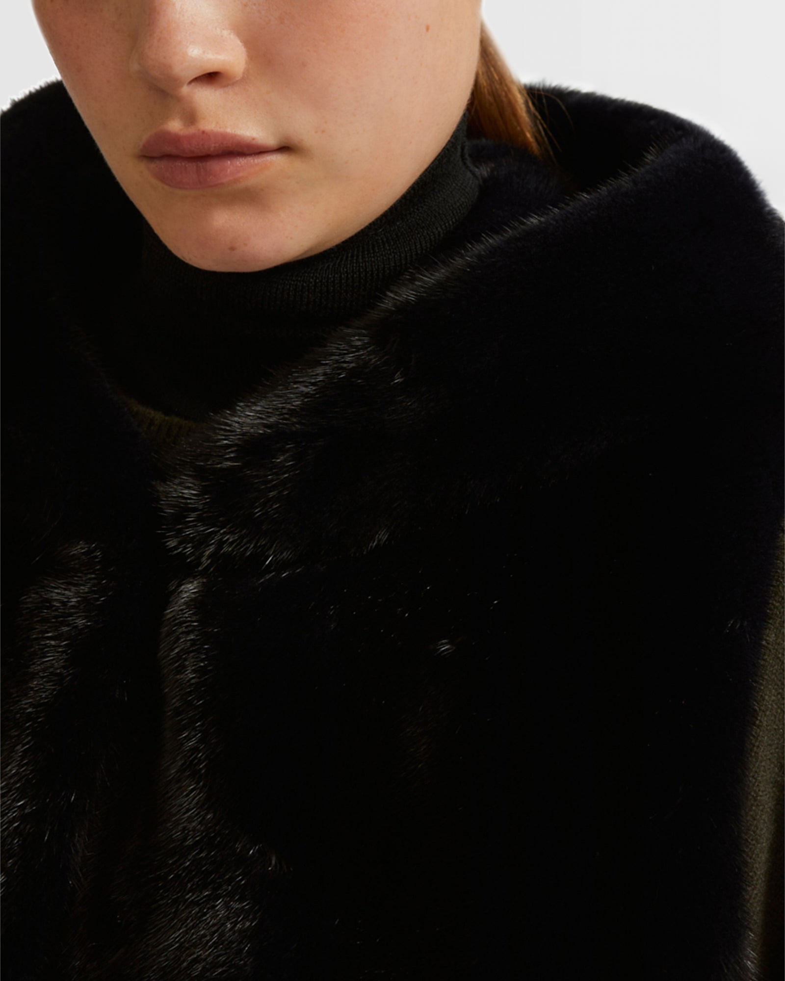 フード付きジレ ロングヘアミンクファー - ブルー - Yves Salomon