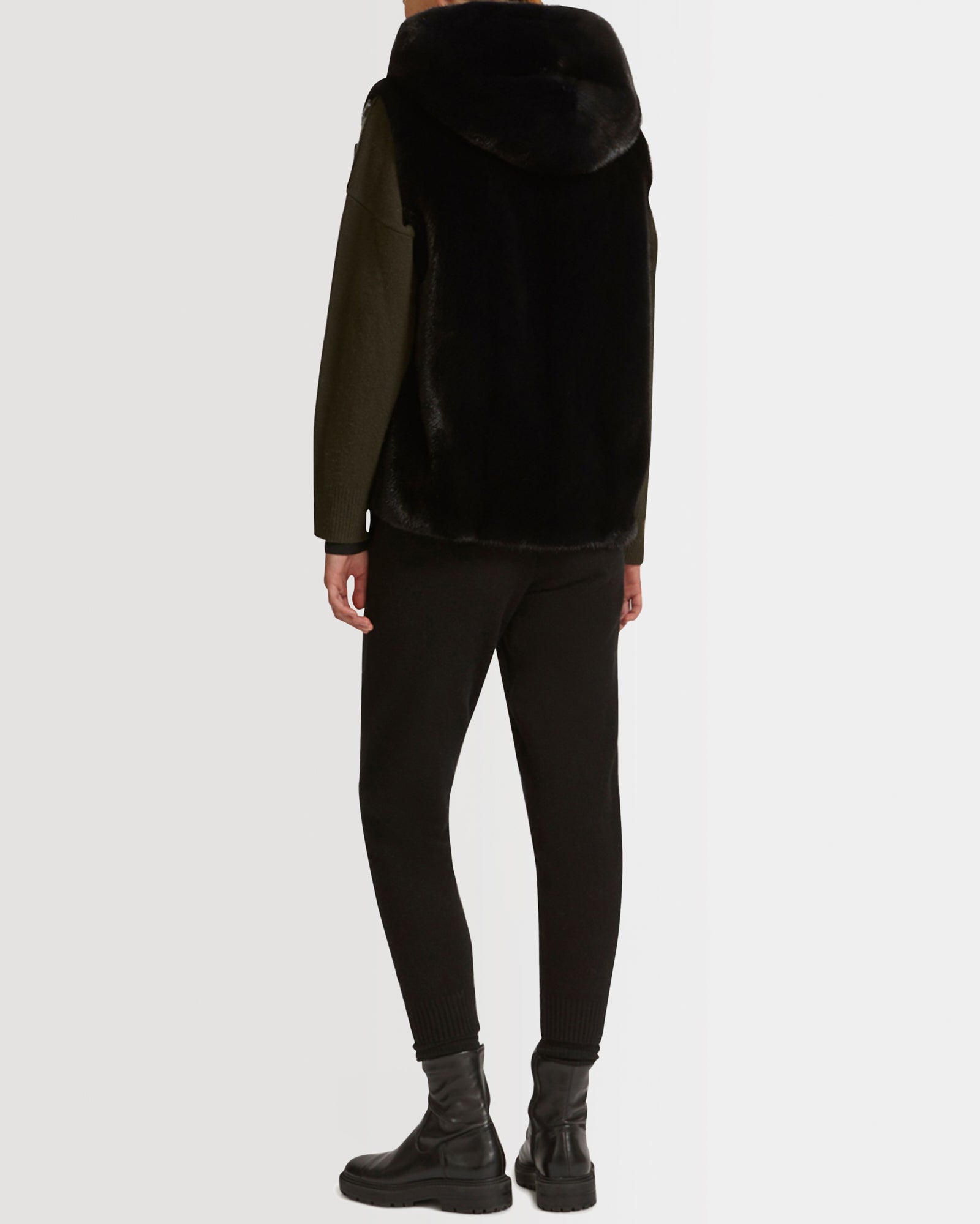 フード付きジレ ロングヘアミンクファー - ブルー - Yves Salomon