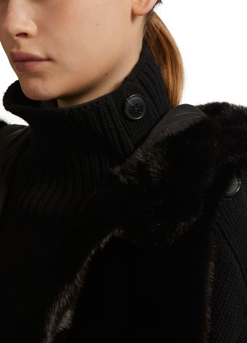 Gilet à capuche en vison long poil
