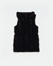Gilet à capuche en vison long poil