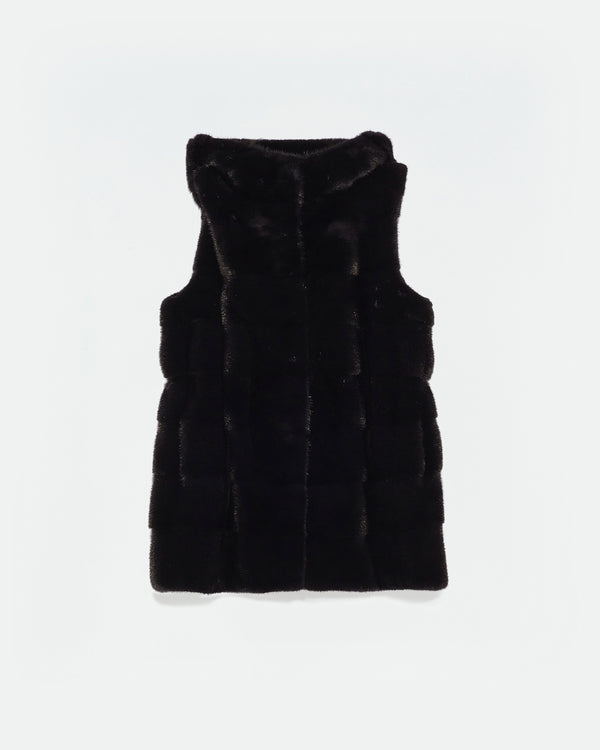 Hooded gilet in long-haired mink fur