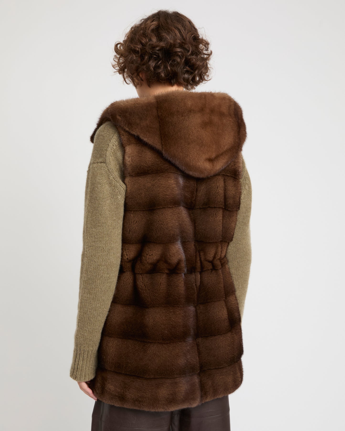 Hooded gilet in long-haired mink fur