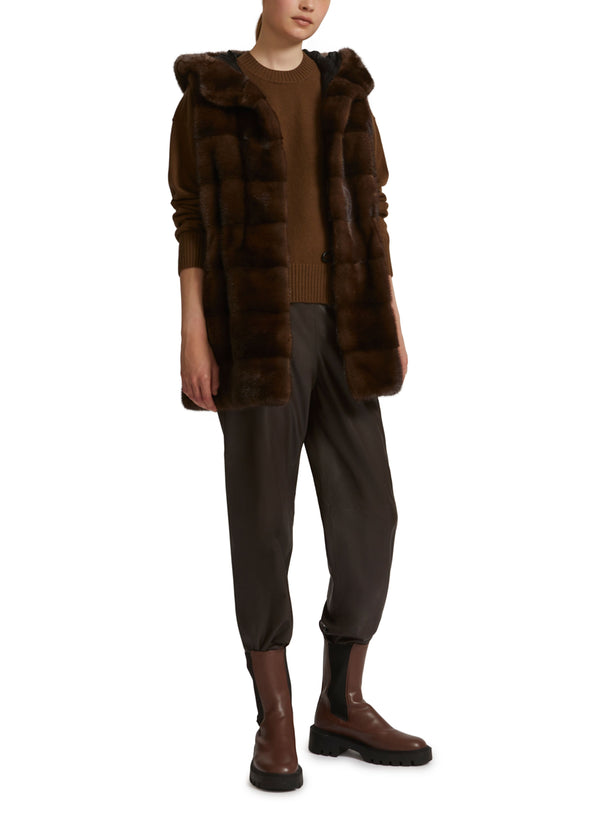 Gilet à capuche en vison long poil