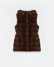 Gilet à capuche en vison long poil