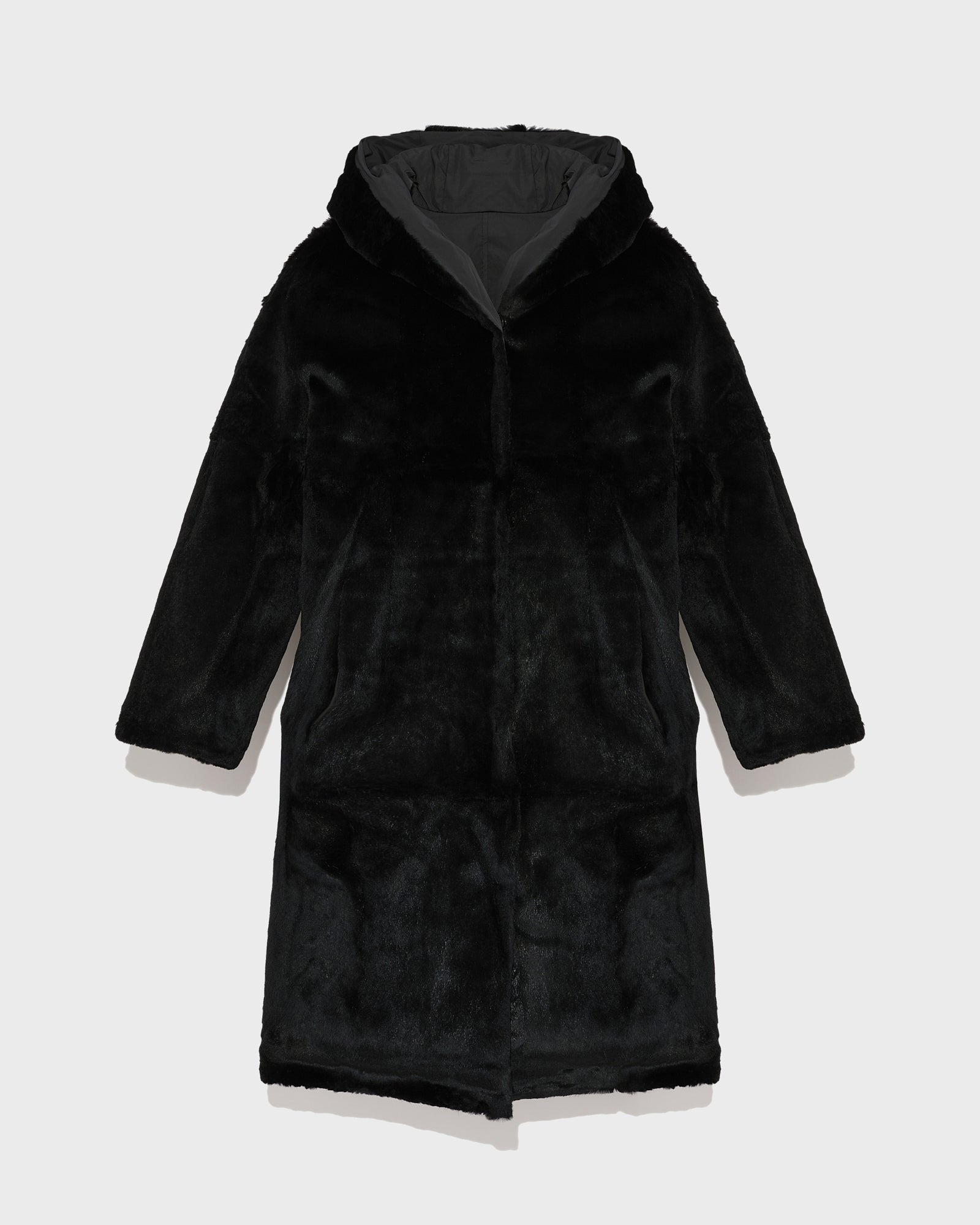 Sheared rabbit reversible hooded down jacket - Black - Yves