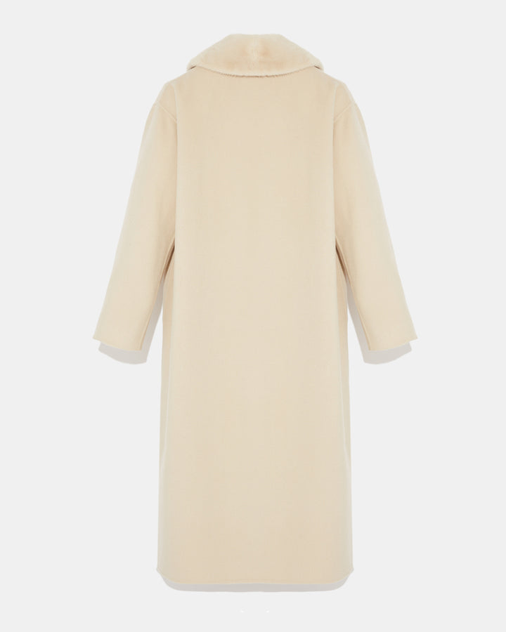 Black Friday - Yves Salomon - Manteau long en lainage cachemire avec col en fourrure de vison - beige - vue dos