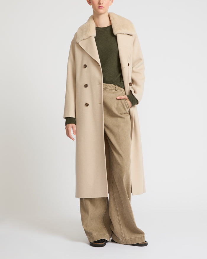 yves salomon Manteau long en lainage cachemire avec col en fourrure de vison