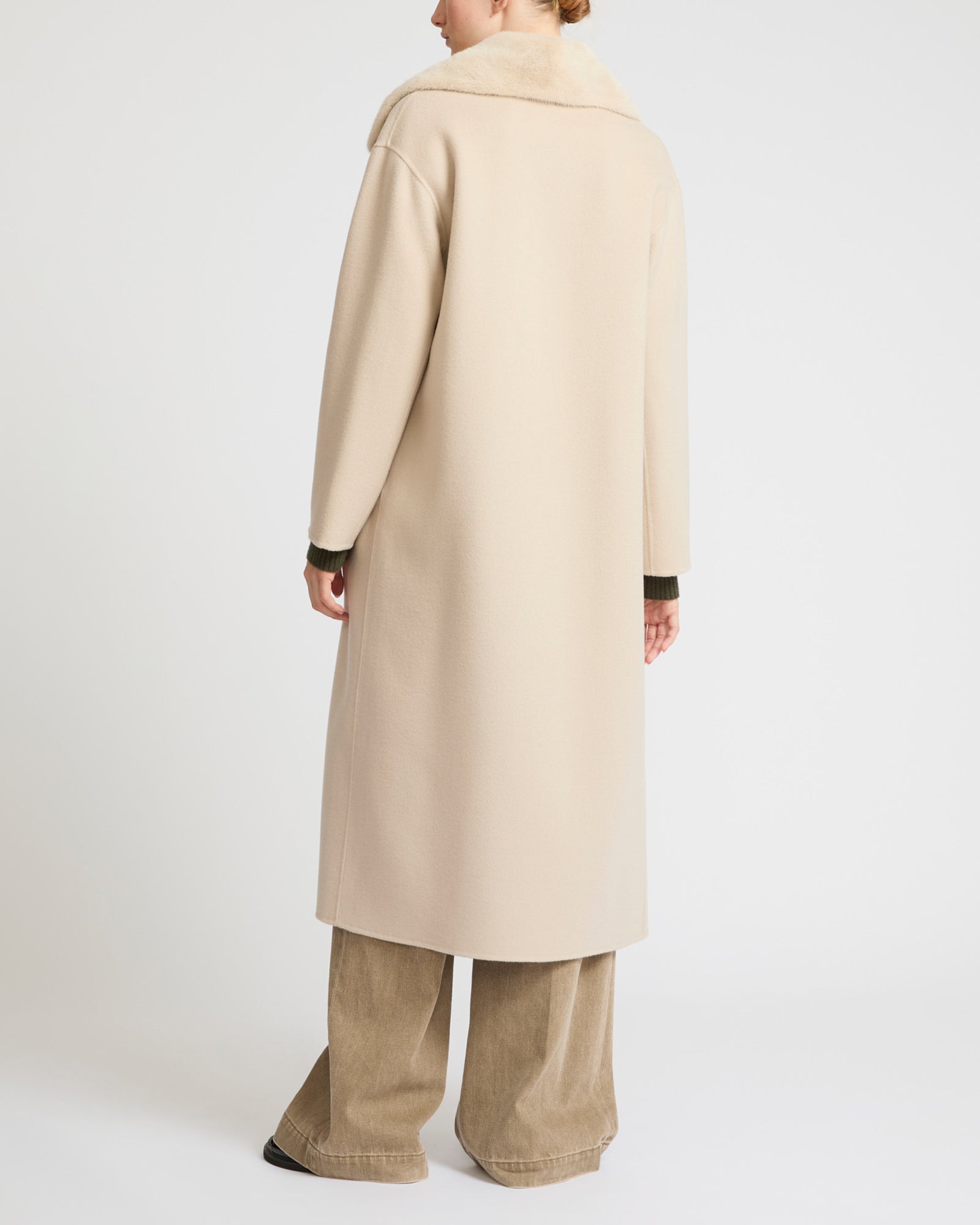 Cashmere wool coat with mink fur collar -Beige - Yves Salomon