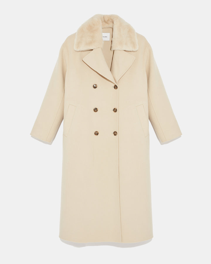 Black Friday - Yves Salomon - Manteau long en lainage cachemire avec col en fourrure de vison - beige - vue face