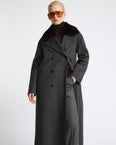 Long cashmere wool coat with mink fur collar