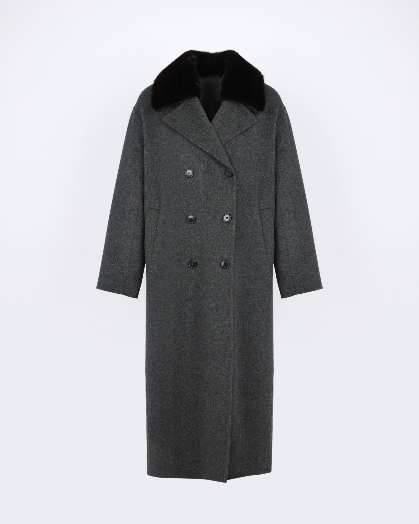 Manteau long en lainage cachemire avec col en fourrure de vison - Yves Salomon - Nouvelle collection Automne Hiver