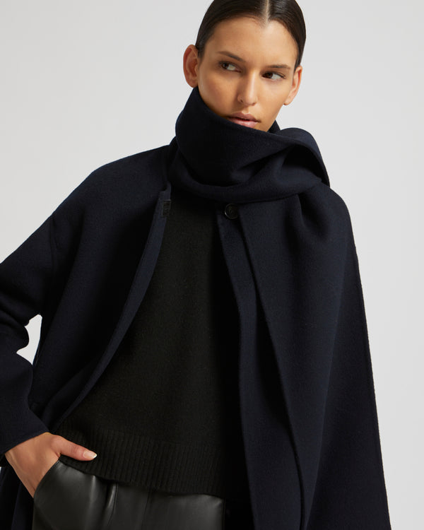 Cashmere wool coat with integrated scarf