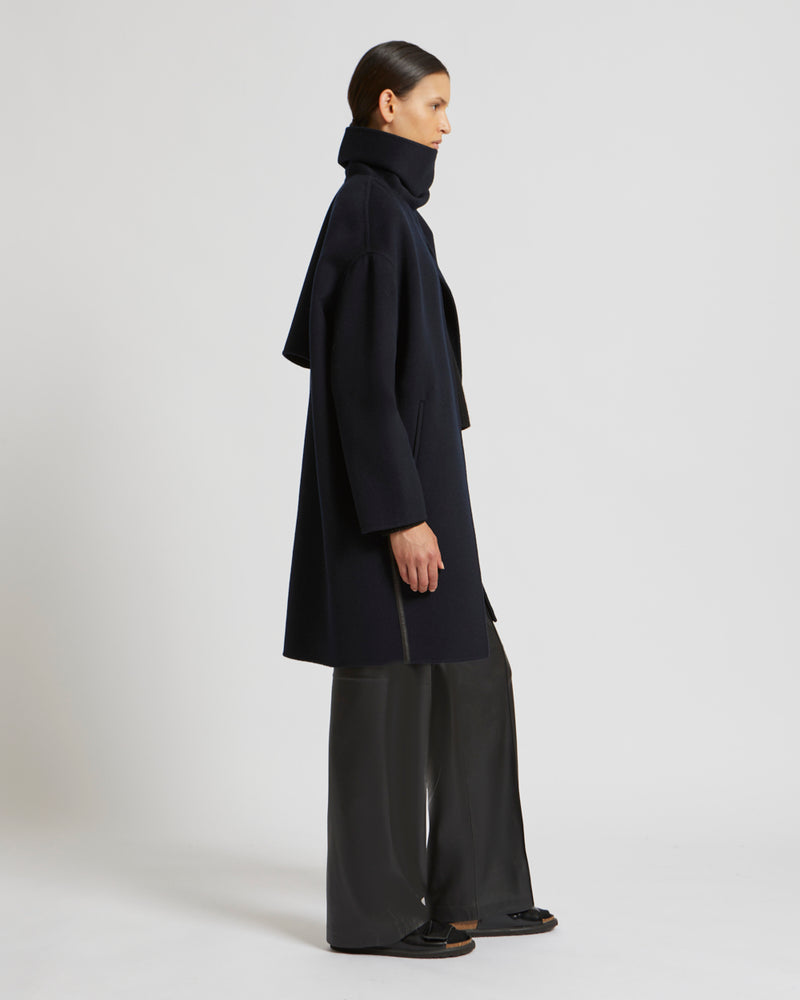 Cashmere wool coat with integrated scarf